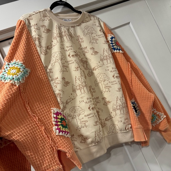 Upcycled Pooh Granny Crochet Cardigan with Colorful Patches - Picture 4 of 5